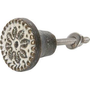 Clayre & Eef Deurknop Ø 3 cm Bruin Wit Ijzer Rond Bloemen Meubelknop