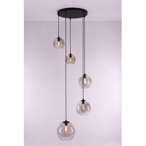 Videlamp Hanglamp EEF Grey getint glas  - 340cm - bollen 5xE27 - grijs glas - ø60cm