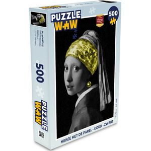 Puzzel Meisje met de parel - Goud - Zwart - Legpuzzel - Puzzel 500 stukjes