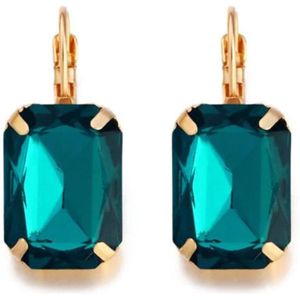 Goudkleurige oorbellen voor dames met een grote turquoise steen