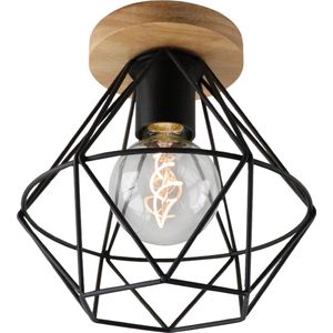 Olucia Jochem - Industriële Plafondlamp - Hout/Metaal - Zwart;Bruin - Overig - 21 cm