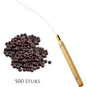 Thef - Set 500 Nanoringen - Nano Ring Loopnaald - Hairextensions- Haarverlenging - Haarstyling - Bruin