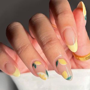 EGoods - Citroen middelgrote valse nagels met gele afdekking, Franse punt - nagelstickers en afneembare tips