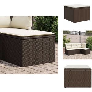 vidaXL Kruk - Krukken - Krukje - Plantenkrukje - Tuinkruk met kussen 55x55x37 cm poly rattan bruin