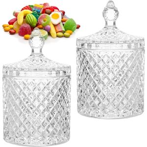 2 stuks kristalglas met deksel, transparante suikerpot van glas, snoepglazen container, decoratieve snacks bewaardoos voor snoepbuffet