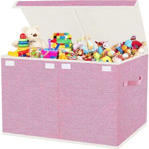 Toy Box Storage Box with Lid Children's Room 83 L Foldable Large Toy Storage Children's Box with Handles for Girls Children's Room Books Bedroom (62 x 33 x 40 cm, Pink)