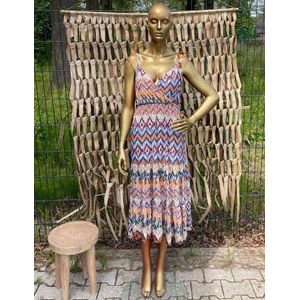 Zomerjurk Simone - Zigzagprint - Oranje Blauw - One Size (maat 38 t/m 40/42)