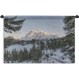 Wandkleed Kerst - Een bergweg met uitzicht op het Amerikaanse landschap tijdens kerst Wandkleed katoen 120x80 cm - Wandtapijt met foto