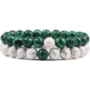 Trendy Afstand Armband | Natuursteen Koppels | Groen - Wit | Cadeau voor Hem en Haar