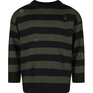 Banned Gestreepte gebreide Heren Gebreide trui - groen/zwart - S
