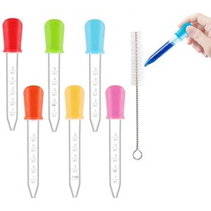 Pipetdruppelaar - 5 ml plastic gegradueerde pipet - 1 schone borstel - transparante pipet - vloeistofpipet - siliconen druppelaar - plastic transferpipet - 6 stuks