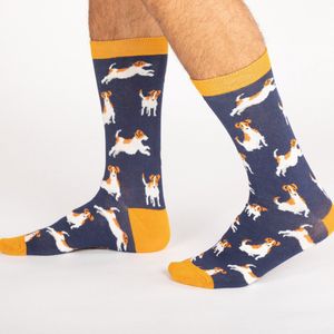 Miss Sparrow Bamboe sokken heren Jack Russels - navy - honden - leuke sokken