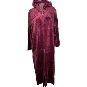 Dames Fleece Badjas extra lang 140CM met Ritssluiting en capuchon L donkerrood