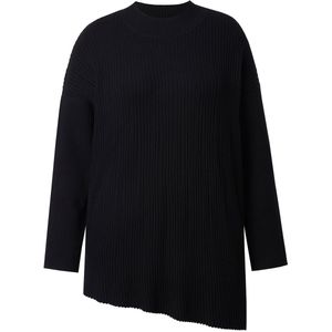 MIAMODA - Dames - Trui casual pasvorm asymmetrische zoom - Zwart - Maat 42+