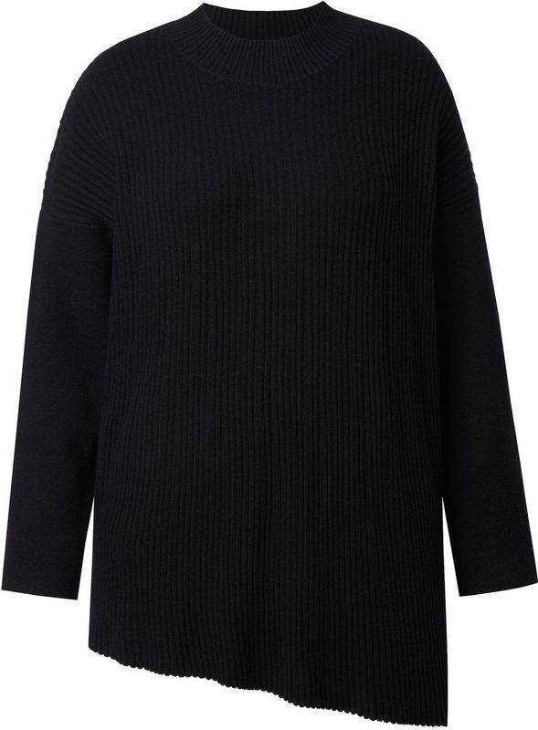 MIAMODA - Dames - Trui casual pasvorm asymmetrische zoom - Zwart - Maat 42+