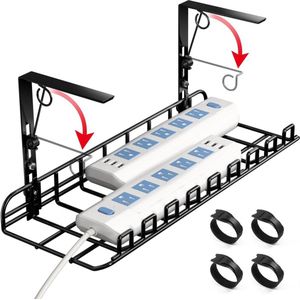 Kabelmanagementlade - 40 cm veerklemmen - zonder boren - bureau kabelorganizer - grote kabelmanagement lade - stevig metalen kabeltray.