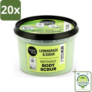 20 x Organic Shop - Body Scrub Lemongrass - Verfrissend en Verzorgend - 250 ml - Grootverpakking - Lichaams Scrub - Suiker Scrub - Citroengras Scrub - Natuurlijke Scrub - Organische Scrub