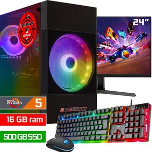 ScreenON - Game Computer / Gaming PC Set (24"" Monitor + Muis & Toetsenbord) - Ryzen 5 8500G - 500 M.2 SSD - 16GB RAM - AMD Radeon 740M - Windows 11