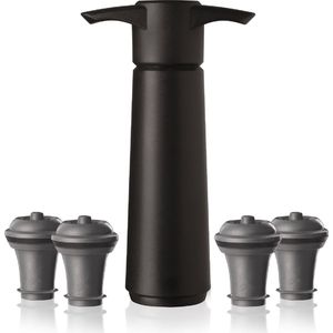 Vacu Vin Wine Saver Zwart | Vacuüm Wijnpomp | 4 Vacuum Wine Stoppers