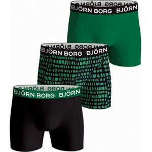 Björn Borg boxershorts Essential ( 3-pack) - Cotton Stretch boxers normale lengte - zwart - groen en zwart met groene print - Maat: S