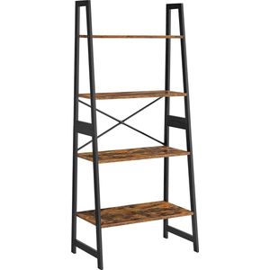 Signature Home Bastia Boekenplank - Boekenkast met bamboe frame - boekenkast - ladderrek - staand rek met 4 niveaus - frame van bamboe - eenvoudige montage - voor woonkamer - slaapkamer - keuken - vintage bruin - zwart