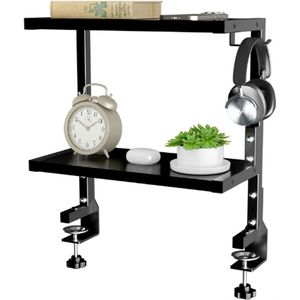 15"" Klemvast Boven Of Onder Bureau Opbergplank - 2-Laags Rek Voor Tafelaccessoires - Gamingapparaten - Verstelbaar Rek Voor Opgeruimde Keuken Of Kantoor - Zwart