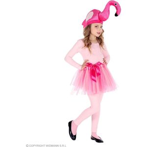 Widmann - Arend & Struisvogel & Uil & Kraai & Aasgier & Toekan & Flamingo Kostuum - Roze Flamingo Muts En Tutu Meisje - Roze - Maat 110 - Carnavalskleding - Verkleedkleding