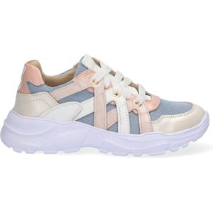Braqeez 421281-596 Meisjes Lage Sneakers - Roze/Blauw - Leer - Veters
