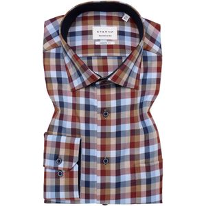 ETERNA - Zakelijk Overhemd - Blauw/Bruin - Katoen - Lange Mouw - Regular Fit
