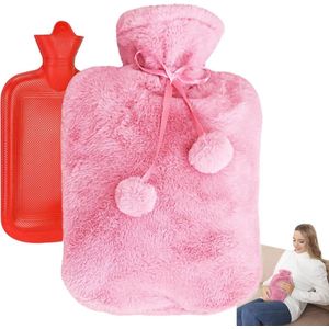 warmwaterkruik - kruik met hoes - pluche - roze - 1.7 liter