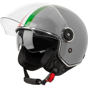 VINZ Neiva Jethelm met Zonnevizier | Scooterhelm Retro & Motorhelm Retro & Brommerhelm & Snorfietshelm | Italiaanse Vlag | ECE 22.06 goedgekeurd | Lichtgewicht 1200 gram | Voor Heren & Dames | Inclusief Opbergzak | Grijs - XXL