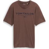 TOM TAILOR - Shirt - Bruin - Jersey - Ronde Hals - Kwartmouw