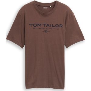 TOM TAILOR - Shirt - Bruin - Jersey - Ronde Hals - Kwartmouw