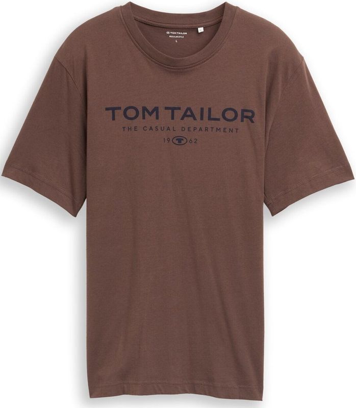 TOM TAILOR - Shirt - Bruin - Jersey - Ronde Hals - Kwartmouw