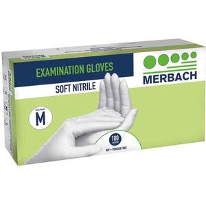Merbach handschoenen - soft nitrile - wit - X-Small - poedervrij- 30 x 100 stuks voordeelverpakking