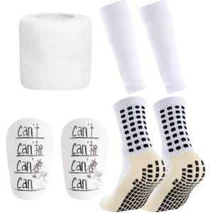 PULUZ 1-Stuks Voetbalsokken Met Beenbeschermers Set Volwassenen Football Socks Shin Guards Sokken Met Banden - Wit