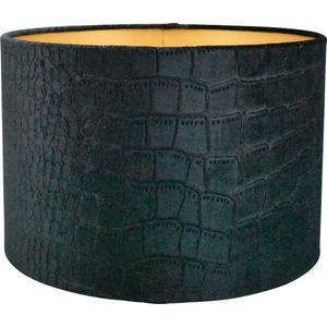 Lampenkap Cilinder - 30x30x20cm - Croco zwart - gouden binnenkant