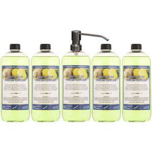 Handzeep Fresh Ginger 1 liter - set van 5 stuks - met gratis RVS zilverkleurige pomp - Voordeelverpakking
