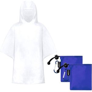Kinder regenponcho - 2x - pvc - in blauw zakje - vanaf 4 jaar - noodponcho met capuchon - one size - transparant