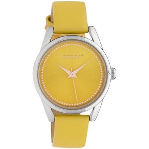 OOZOO Timepieces - Zilverkleurige horloge met mosterd gele leren band - JR306