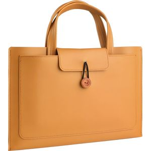Laptoptas 11 tot 14 inch - 3 Vakken - Vegan Leer - Laptophoes - Laptop Tas - Geschikt voor o.a Dell XPS 13, MacBook Air Pro, Surface Pro 9, ChromeBook - Geel