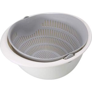 Keuken Vergiet / Zeef - 2 in 1 Multifunctioneel Zeef - Draaibare Afvoer Met Kom / Wit-Grijs / Diameter 23 CM