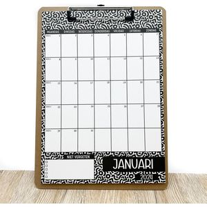 Kalender 2024 met Klembord - Wandkalender - Maandkalender ophangbaar - Maandplanner zwart wit
