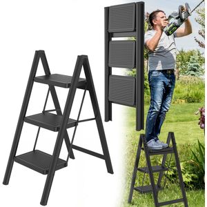 Aluminium Trapladder 3 Treden Ladder Opvouwbare Ladder Opstapje Antislip Trapladder Trapladder Huishoudtrap Met Antislip Pedaal Multifunctionele Trapladder 150 Kg Draagvermogen