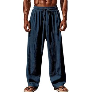 Nivard Linnen Broek Heren - Zomerbroek - Volwassenen - Lange Broek - Pantalon - Strandbroek - Zomer - Ibiza Stijl - Marineblauw - Maat S