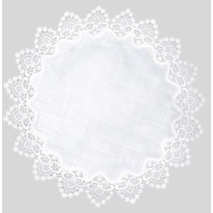 Ronde linnen kleedje 33 x 33 inch wit met kanten rand - salontafel topper voor eetkamer keuken (85 x 85 cm)