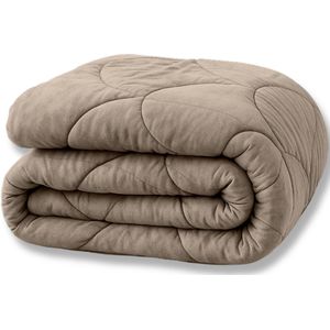 Y-NOT- Velvetbed Taupe /Grey 240x200 - Dekbed Zonder Overtrek - Velvet Dekbed - Wasbaar Hoesloos Dekbed - 30 dagen proefslapen - Bedrukt dekbed - Dekbed met vaste overtrek - All year winterdekbed & zomerdekbed