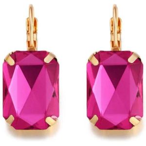 Goudkleurige oorbellen voor dames met een grote paarse steen