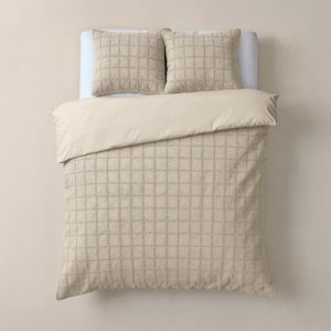 Sleeptime Furry Check Dekbedovertrek - Tweepersoons - 200X200/260 + 2 x kussenslopen 60x70 - Creme