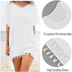 Chiffon Strandkleding Vrouwen Strand Bikini Cover Up Kwastje Strand Jurk V-hals Badmode Zomer Casual Badpak
